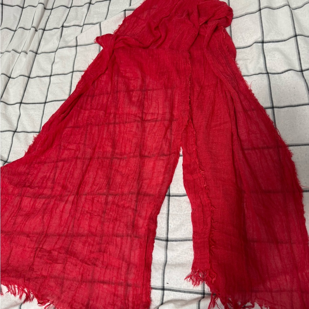 Vibrant coral colored Fringed Scarf